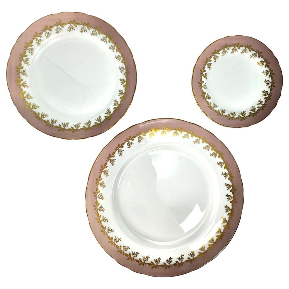 Aynsley Priscilla 8224 3 Plate Trio 6.25 8.25 10.5 Pink Gold Bone China VTG
